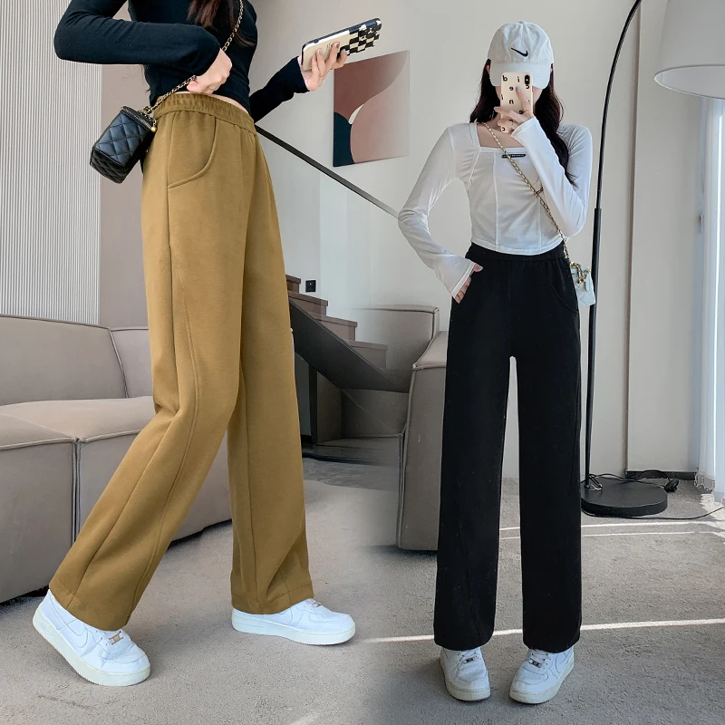 

Loose Women Wide Leg Pants Spring Autumn Elastic High Waist Straight Sports Casual All-match Simple Cozy Office Lady Trousers