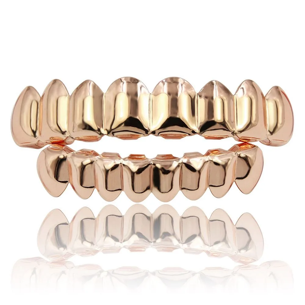 Glossy Finish Teeth Grillz Top Bottom Set Eco-friendly Copper Anti Slip Teeth Grillz Caps Silver Gold Teeth Jewelry Party