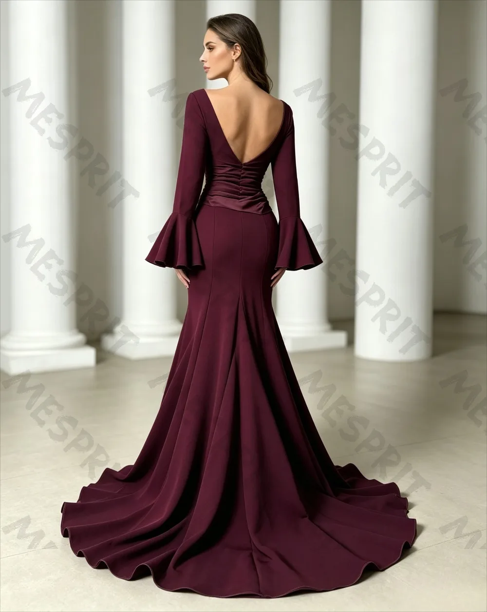 Customized Retro One Word Off The Shoulder Fishtail Evening Dresses with Trumpet Long Sleeves Bow Belt Elegant Banquet Gowns