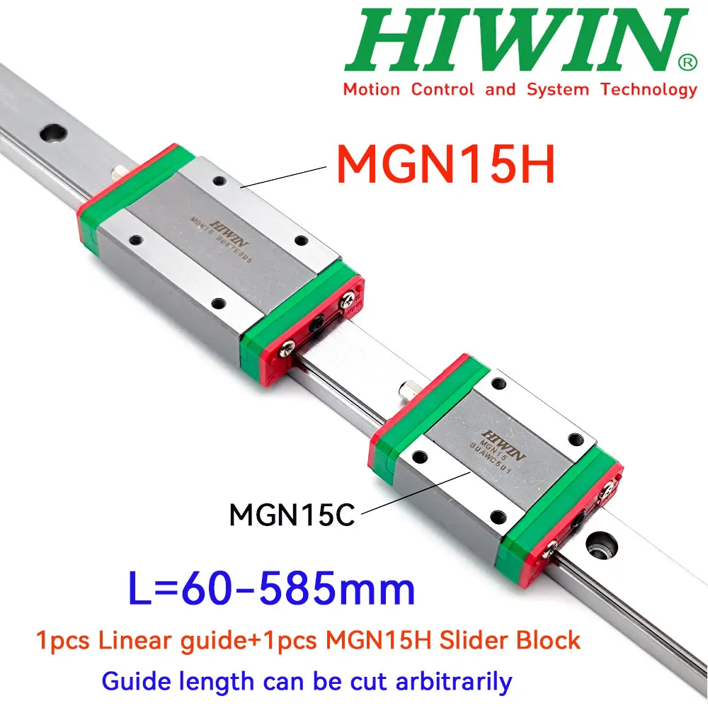 HIWIN Original genuine MGN15 Miniature Linear Guide Rail L=60-585mm+1pcs MGN15H Slider Block For 3D Printers CNC parts