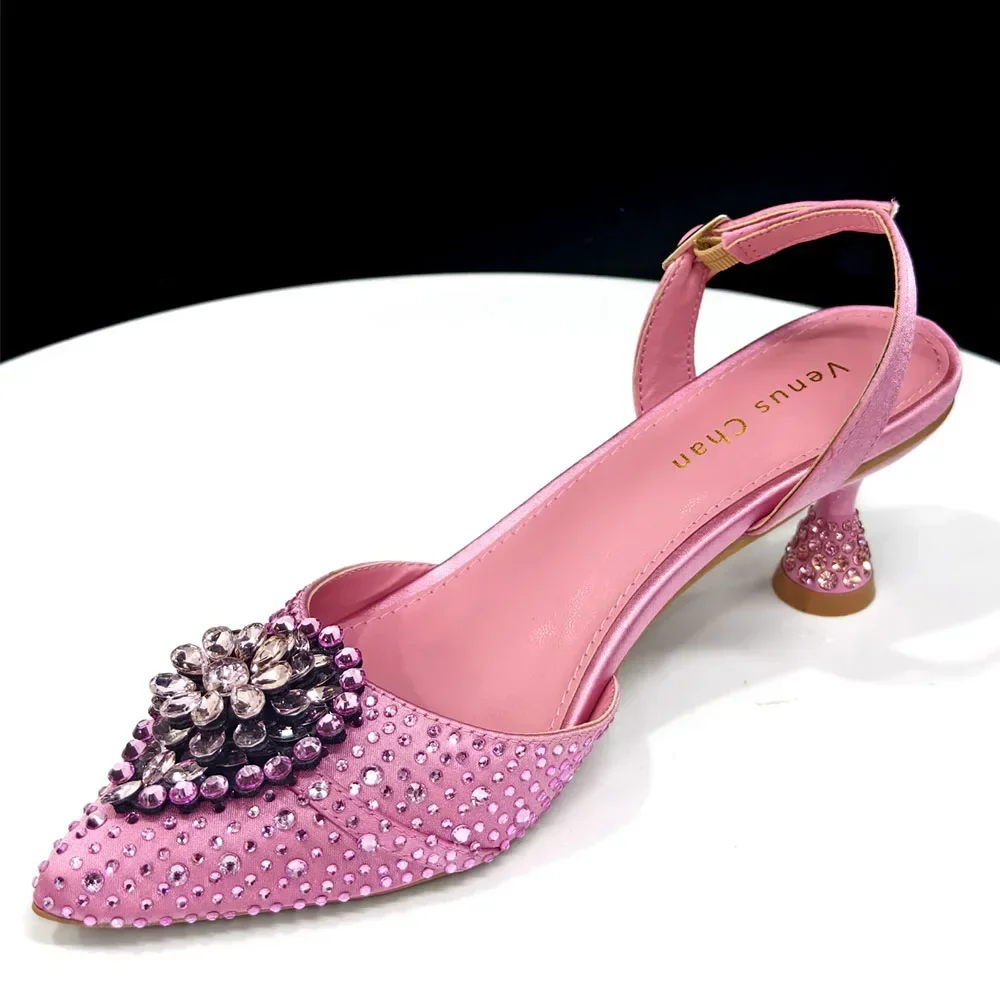 Crystal Rhinestone Heels & Clutch Bag Set Pointed Slingback Heels Women Wedding Prom Party Elegant Formal Matching Shoe Purse