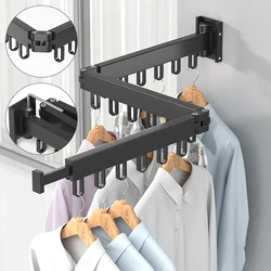 Retractable Wall Mount Space Saving Folding Clothes Hanger Cloth Drying Rack Aluminum Indoor and Outdoor