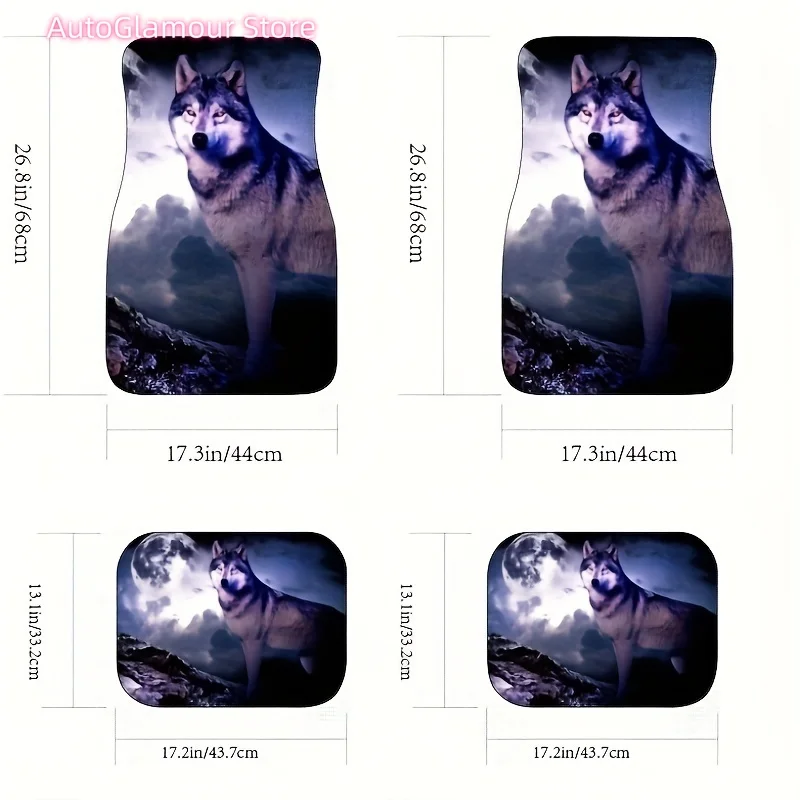 4pcs/set Wolf Printed Front and Rear Seats Car Floor Mats, Car Decorative Accessories