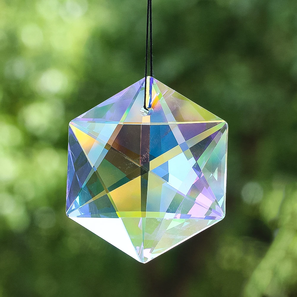 

D2 100mm Hexagon Crystal Suncatcher Prisms Window Hanging Mysterious Star Magen David Rainbow Maker Pendant Christmas Decor