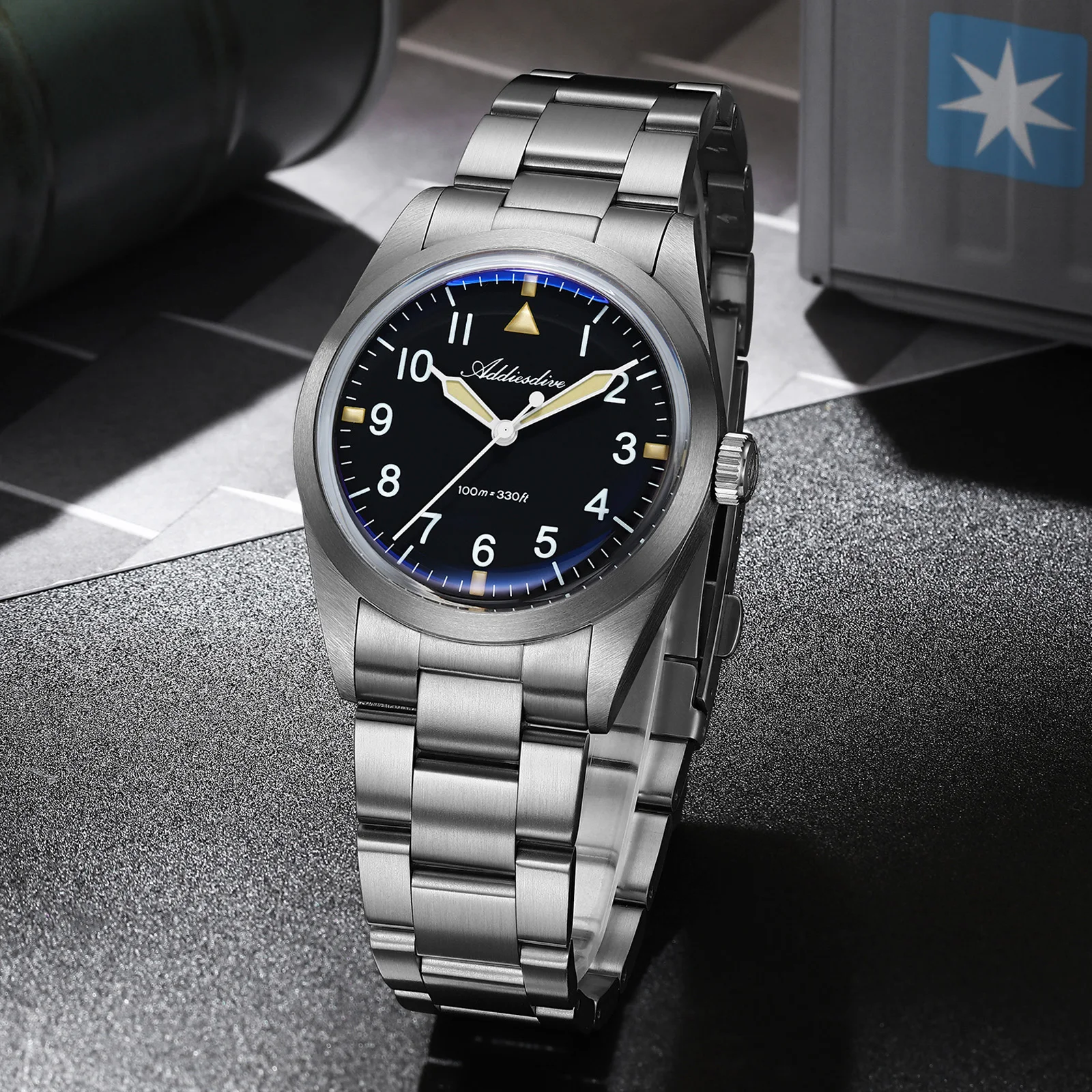

ADDIESDIVE 36mm Watch For Men 100M Waterproof Titanium Alloy VH31 Movement Bubble Mirror Glass Luminous Quartz Watches AD2502