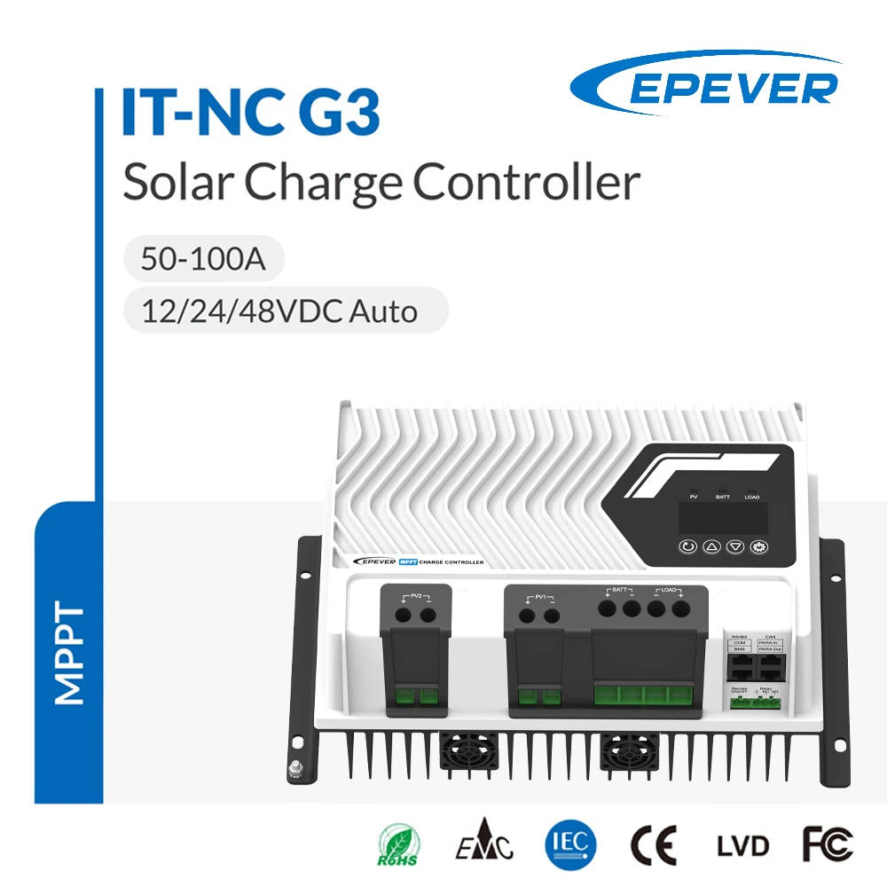 EPEVER NEW 50/60/75/80/100A MPPT Solar Charge Controller IP43 Waterproof 12V/24V/48V DC Auto Support LiFePO4 200V PV Panel