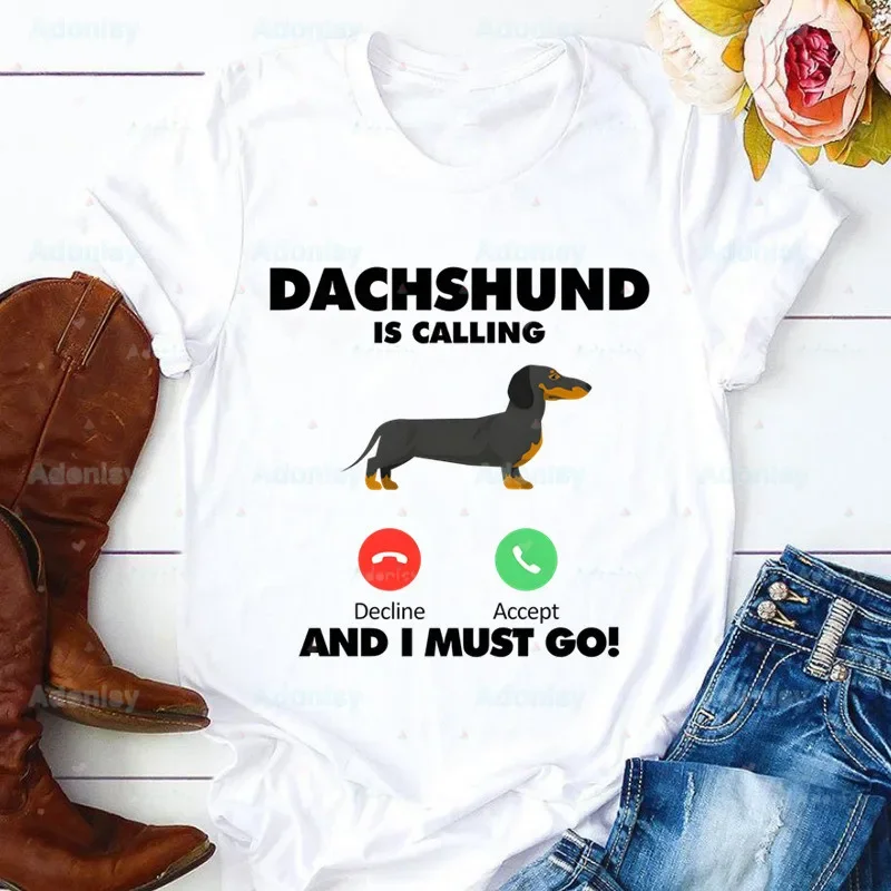 Camiseta feminina engraçada e fofa, Dachshund, Animal Print, T gráfico, Top para senhoras, fêmea