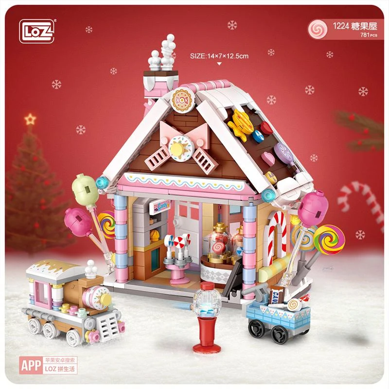 LOZ Blocks DIY Building Bricks Cute Christmas Goods Toy MOC Cabin Food Shop Juguetes Candy House Gifts Girl Present New Year