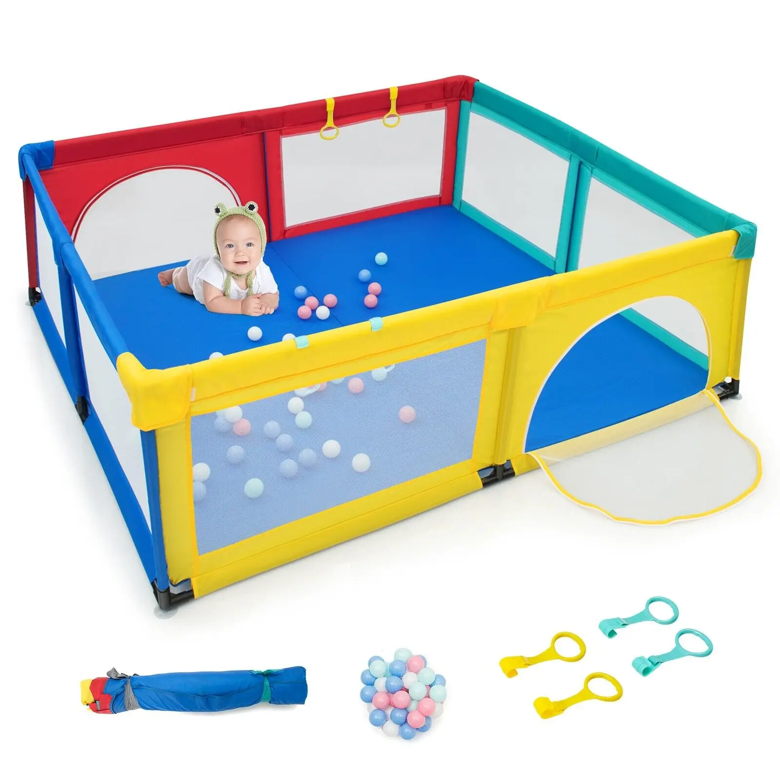 DORTALA Baby Playpen Portable Large Safety Infant Activity Center W/ 50 PCS Ocean Balls