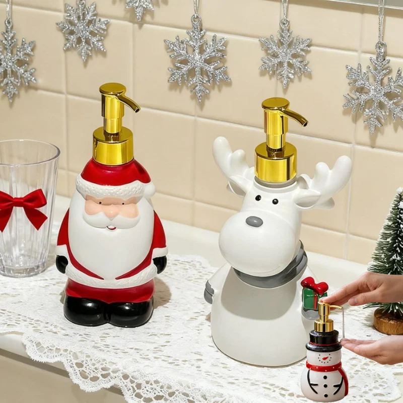 Santa Claus Soap Bottle Creative Resin Snowman Reindeer Shape Pump Bottle Press Shower Gel Hand Soap Bottle Home Xmas Decor