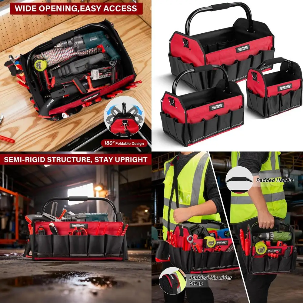 

Прочный набор из 3 сумок для инструментов 1680D с прочной рамой, складной ручкой, мягким ремнем и водонепроницаемым основанием - HTTBH25052