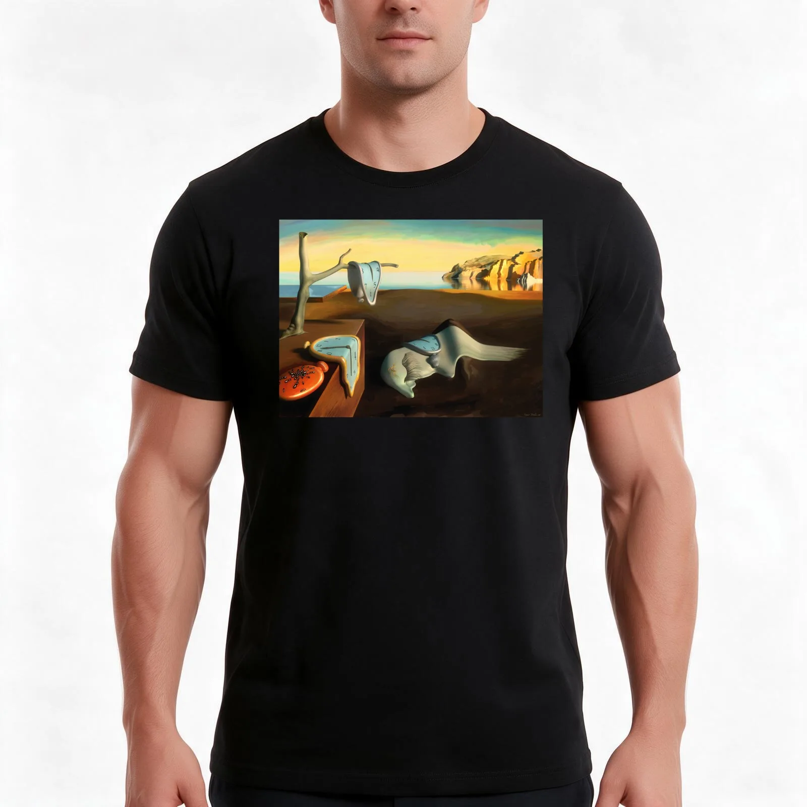 Persistence of Memory T-Shirt, Summer Casual Cotton Tee, Oversized Streetwear Tops, Vintage Graphic Print, Unisex Men Women