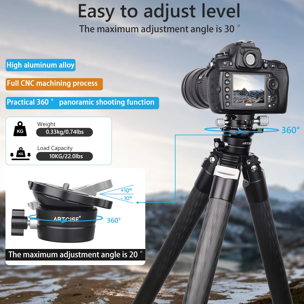 ARTCISE LH401 Leveling Base Level Horizontal Aluminum Alloy Professional Stand Pan Tilt 360°Panoramic Shooting for DSLR Camera