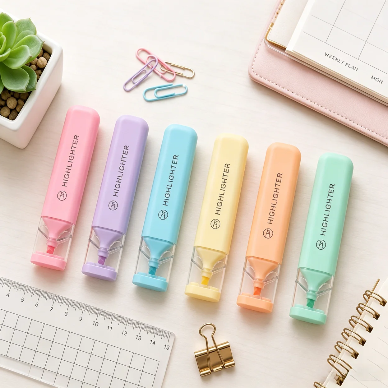 6pcs Back to School Water-Based Highlighters - Assorted Colors Quick Dry Marker Pens for Students Study Planning