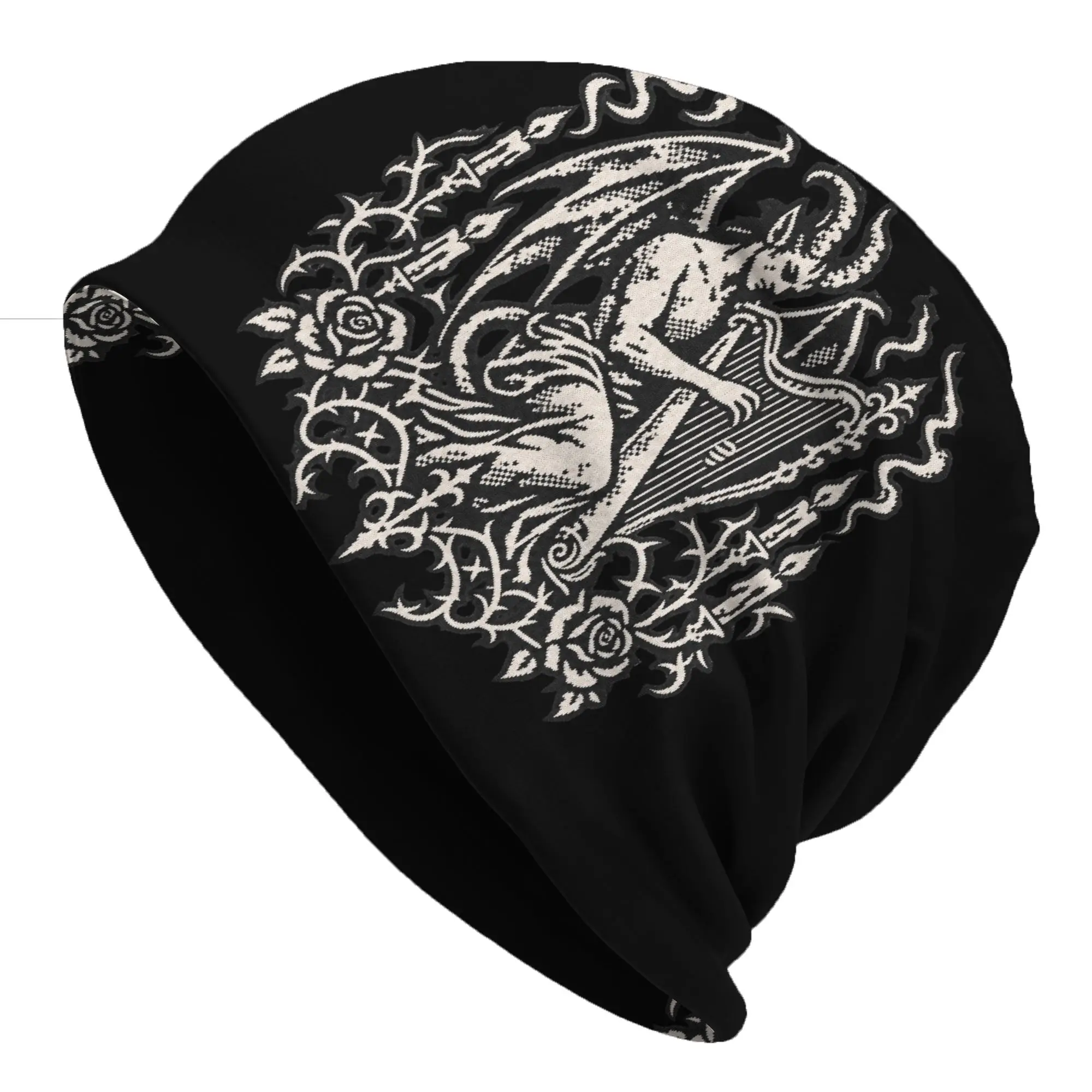 Demon Playing Harp Print Hat Winter Caps Men Women  Skullies Beanies Ski Caps Soft Bonnet Hats