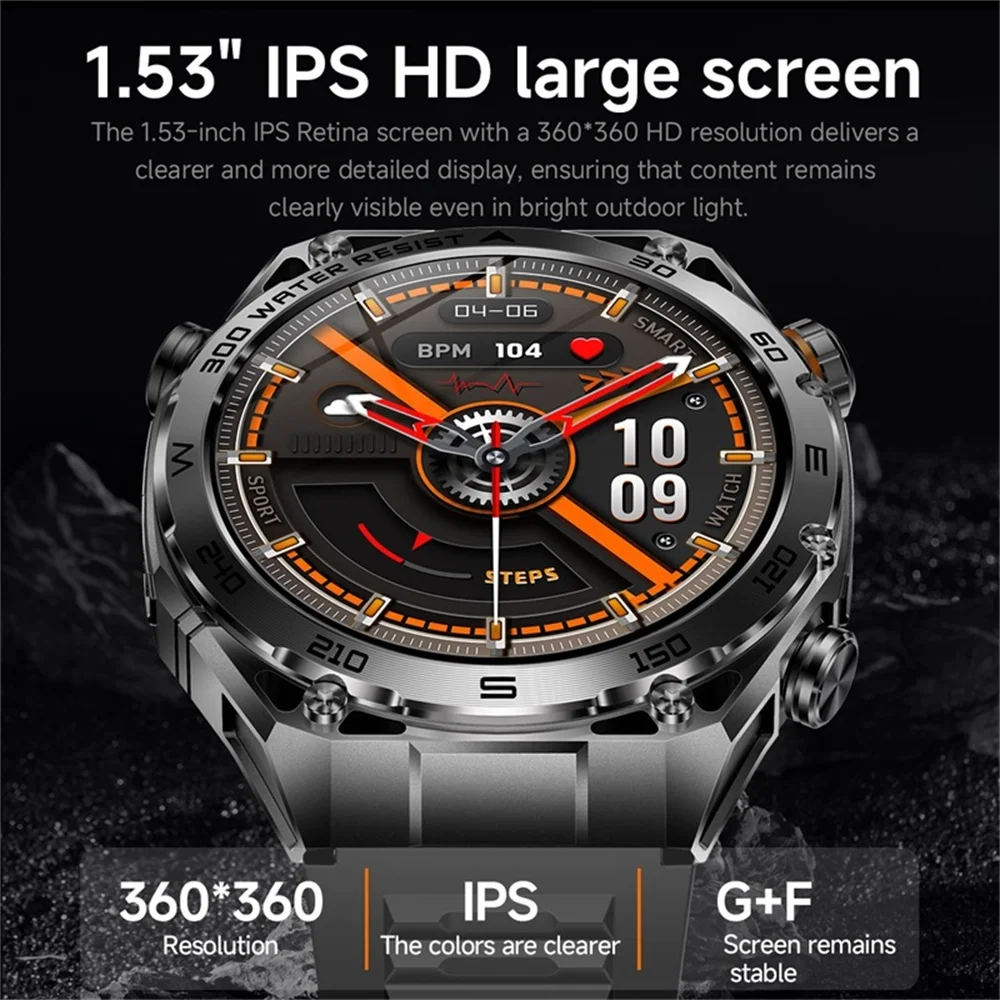 Outdoor Sports Clock Blue Tooth Call UV Lamp Flashlight IP68 Waterproof Smart Watch Heart Rate Health Weather Smartwatch 1000MAH view 2
