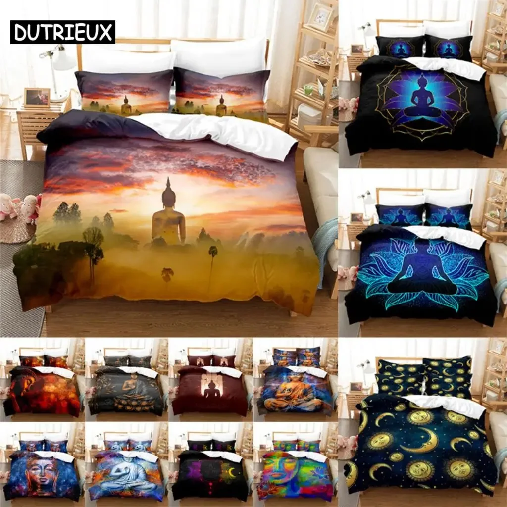 

Buddha Duvet Cover Set Queen Size Single Double Bed 220x240cm Twin King Full Bedding Sets Quilt Case Linens 3D HD Pillowcase