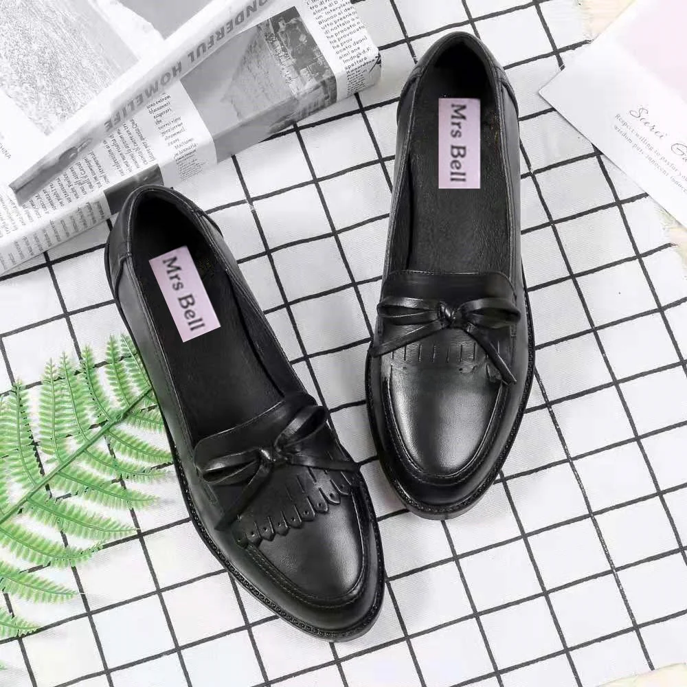 

Spring 2026 College Sle Tassel Knot Flat Heel Loers Women's oes Genuine Leather Worn Color Blo Bue oes