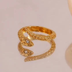 E.B.belle Stylish Minimalist Serpentine Sparkling Clear Zircon Eyes Rings Daily Waterproof stainless steel women's jewelry