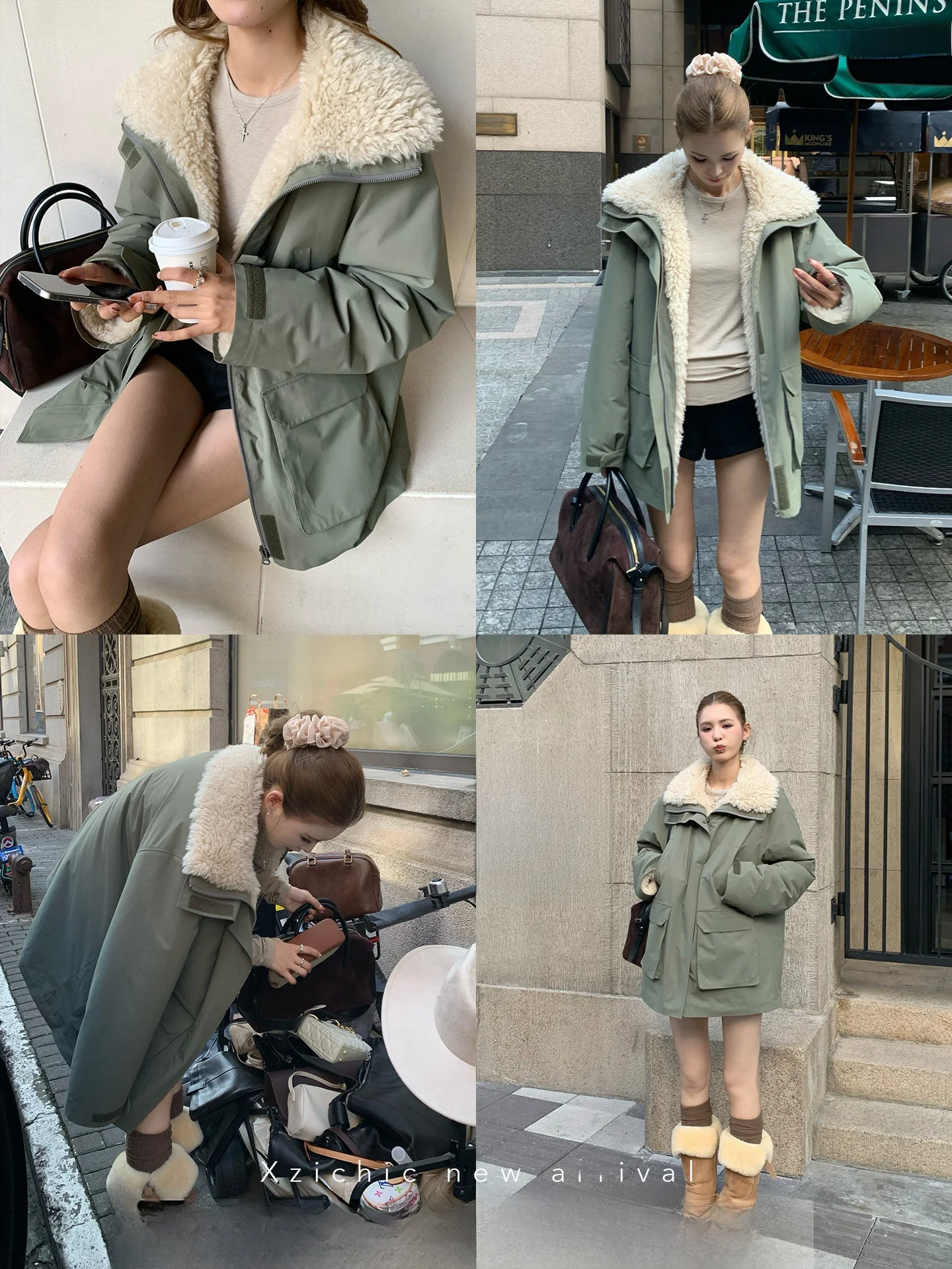 

Xzichic Ouliu Thiened Lamb Velvet Parka Coat Women's Outdoor Winter Jaet Long Sve Zipper Closure Commute Sle