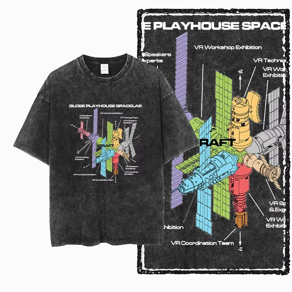 Acid Washed Astronaut Space Print Unisex Cotton Tee SA Logo Cool Streetwear Vacation Birthday Gift Outfit Tops,Space Lover Gift