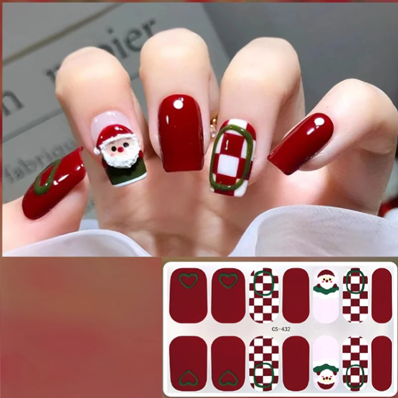 Świąteczne brokatowe naklejki żelowe na paznokcie, ręcznie robione paznokcie doczepiane, akcesoria do zdobienia paznokci, artykuły do paznokci, manicure, slidery na paznokcie, elementy do paznokci.