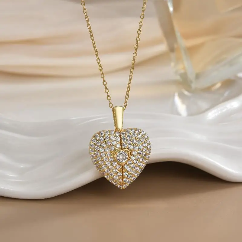 Titanium Steel Heart-shaped Necklace Handmade Adjustable Opening Heart Pendant Opening And Closing Heart Couple Love Locket