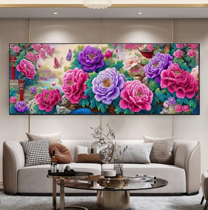 

195x73cm 14CT Colorful Flowers Printed Kits Cross Stitch Embroidery DIY Needlework Set Home Decor Crafts With Needles Threads