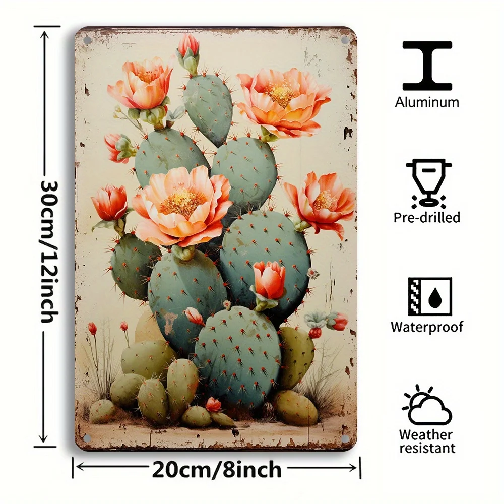 Vintage Cactus และดอกไม้ออกแบบโลหะ Wall Art ทนทานป้ายดีบุกเหล็กติดตั้งง่ายเหมาะสําหรับ Home หรือ Office Decor ของขวัญที่ไม่ซ้ํากัน