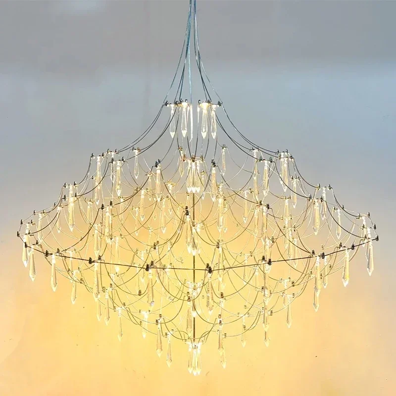 Creative Star Crystal Lamp Living Room Luxury Modern Hotel Villa Bedroom Dining Room Foldable Chandelier