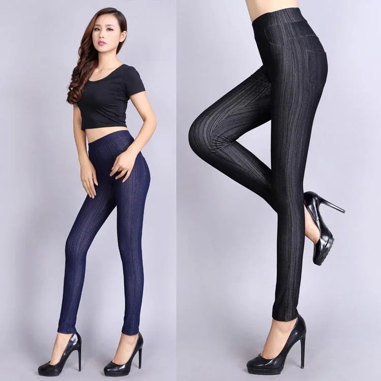 

Брюки-лосины женские из полиэстера, имитация денима, с эффектом утягивания талии, свободного кроя, тонкие, осенняя коллекция