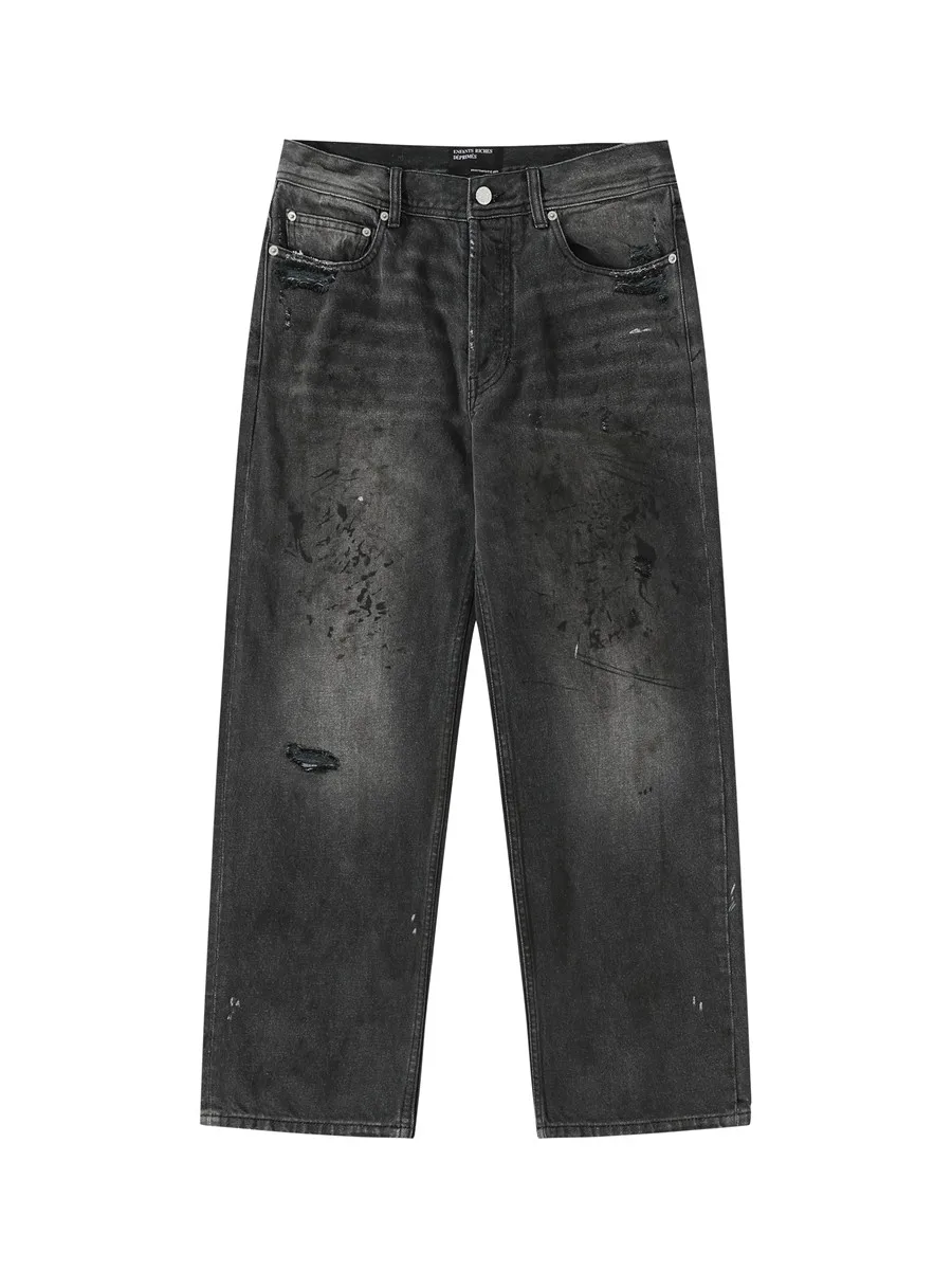 

Melancholic Rich Second Generation Black Graffiti Old Damage Dirty Washed Jeans ER/D 25SS