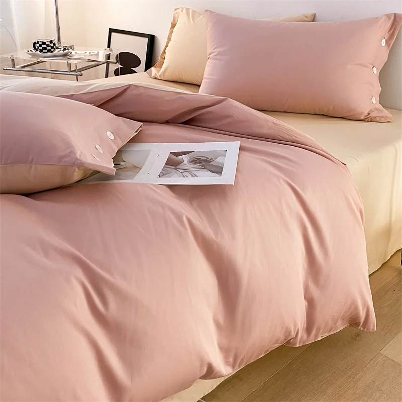 

Ultra-Smooth High-Density Bedding Set,Solid Color Duvet Cover with Zipper, Pillow Sham with Button, Flat Sheet,Bed Set,Pink