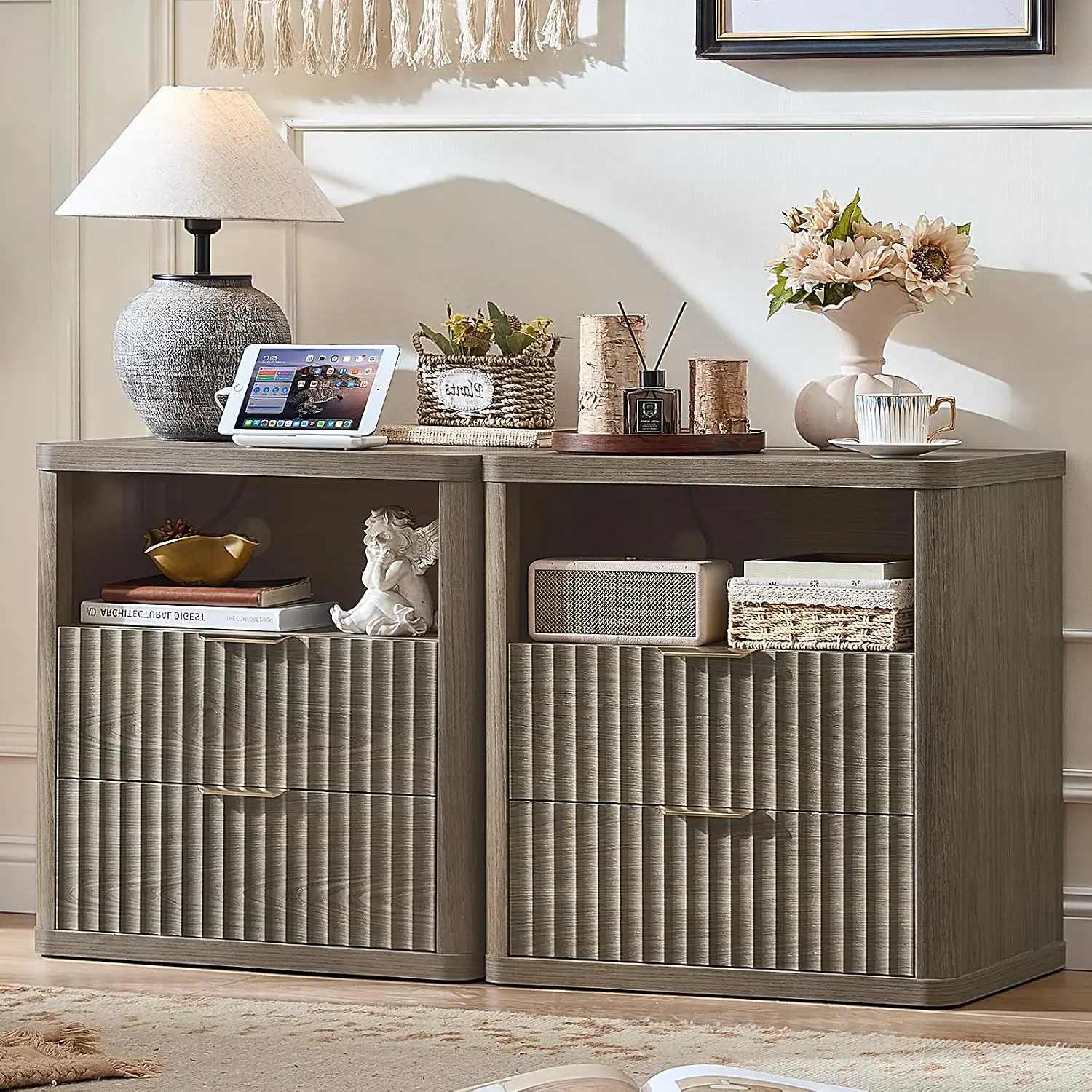 Farmhouse Nightstand Set 2 Charging Station, 23