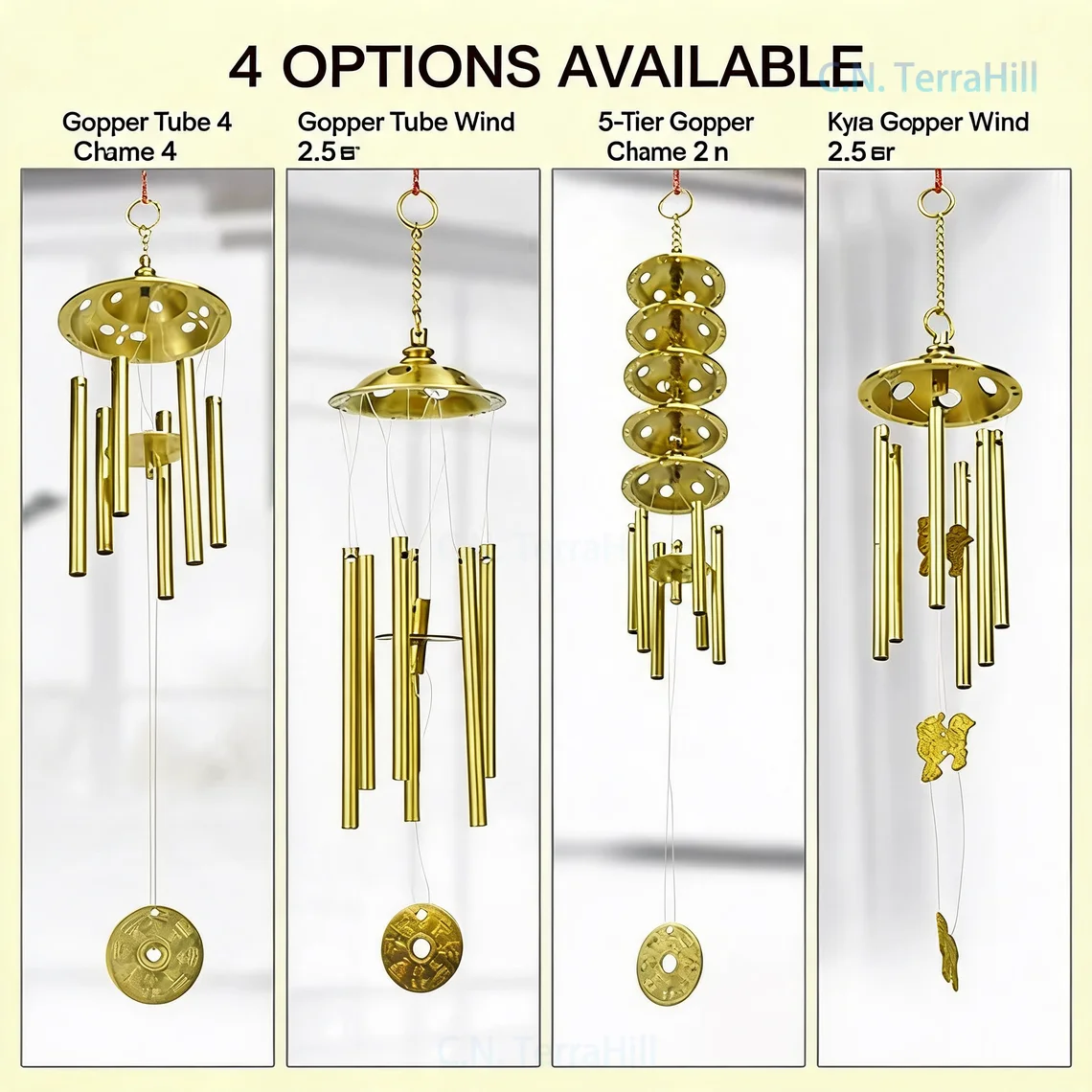 Five-Layer Copper Wind Chime with Kirin Design, 6 Tubes, Hanging Home Decor Ornament