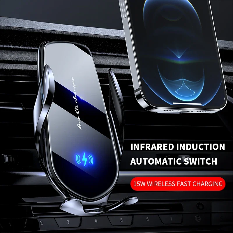 30W Ceramic Glass Automatic Wireless Charger Car Phone Holder Infrared Induction Air Vent Clip For iPhone 16 Samsung S24 Xiaomi