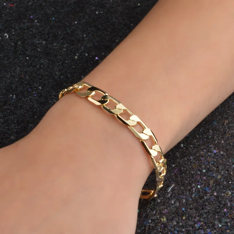 Fashion kpop 18K gold plated 6MM 20CM Chain 925 Sterling Silver Bracelet for Women men  Wedding Christmas Gifts luxury Jewelry