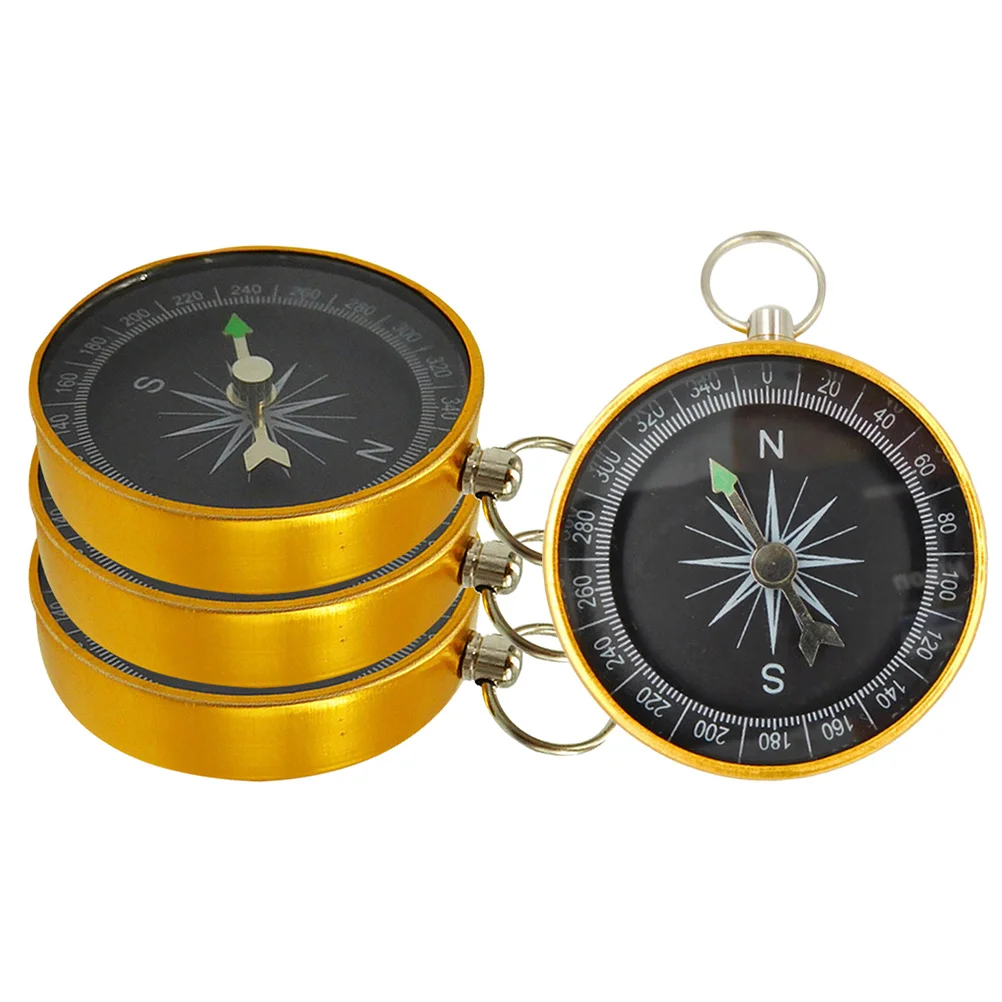 4 Pcs Compass Key Rings for Hiking Small Metal Kids Keychain with Aluminum Alloy Vintage Camping Accessory Child