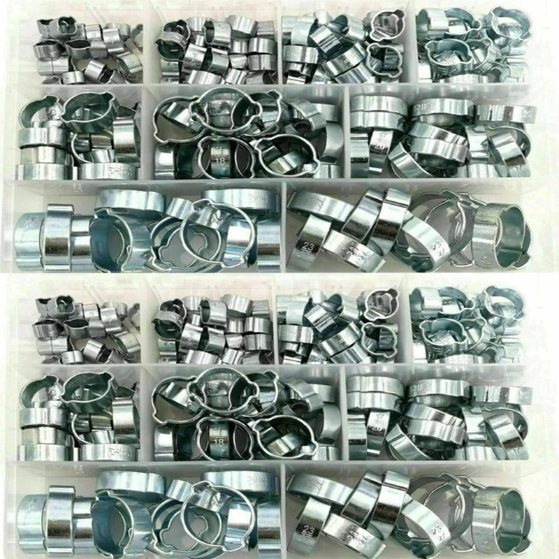 175Pcs 7-27mm Hose Clamp Double Ears Clamp Worm Drive Fuel Water Hose Pipe Clamps Clips Hose Fuel Clamps Kit