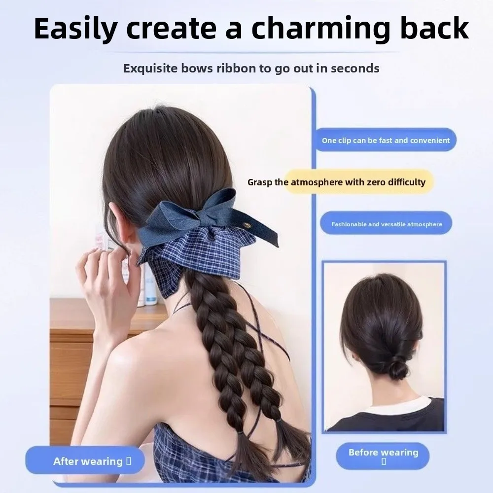 جديد الاصطناعية مشبك شعر كليب ذيل حصان شريطة من الدانتيل شعر مستعار منفوش مشبك شعر Bowknot أسود شعر مستعار مضفر إكسسوارات الشعر