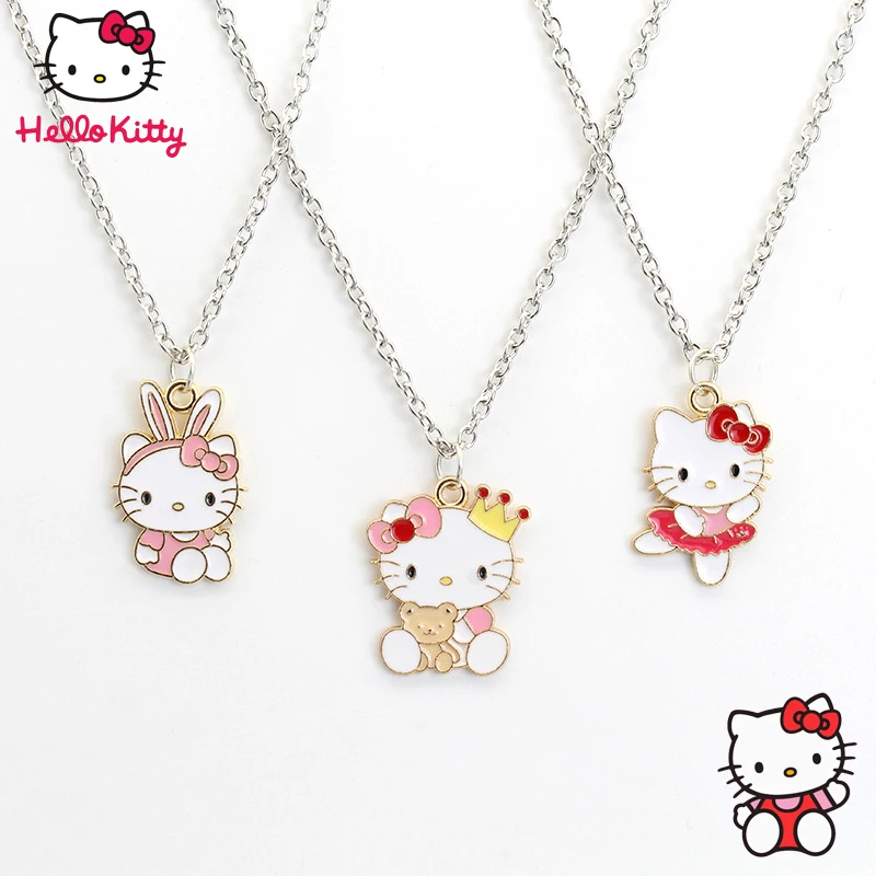 Kawaii Sanrio Hellokitty Anime Necklace Pearl Pendant Sterling Silver Girl Girlfriend Charm Clavicle Chain Jewelry Birthday Gift