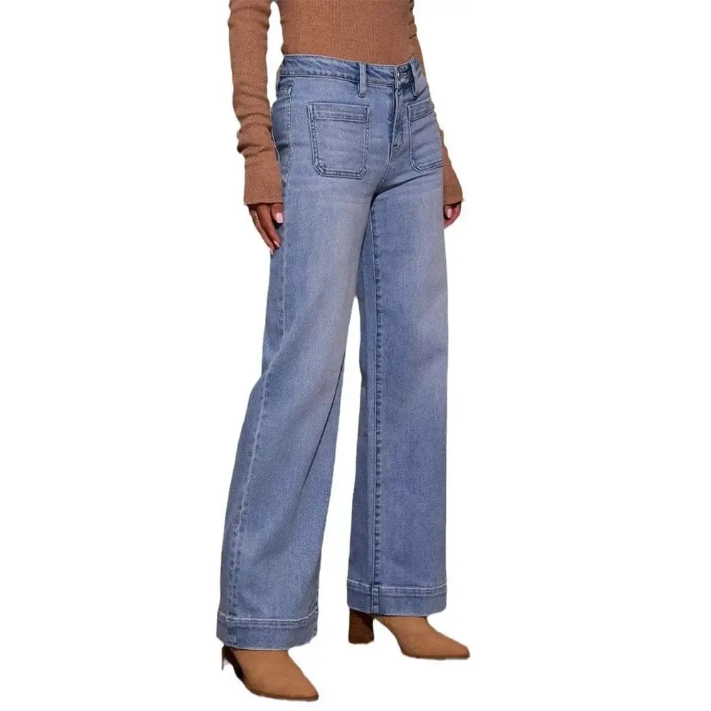 

Mia Muse Select Summer K-Fashion Jeans Basics Pockets Denim Natural Waist Full Length Straight Casual Jeans For Women