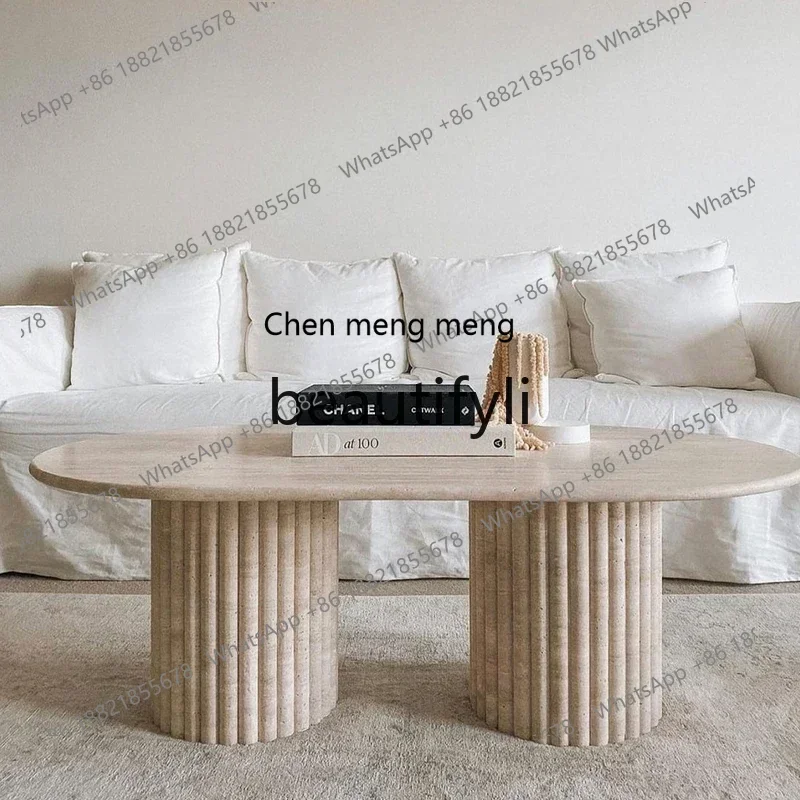 

xqqNordic natural marble coffee table model house B & B living room light luxury travertine coffee table