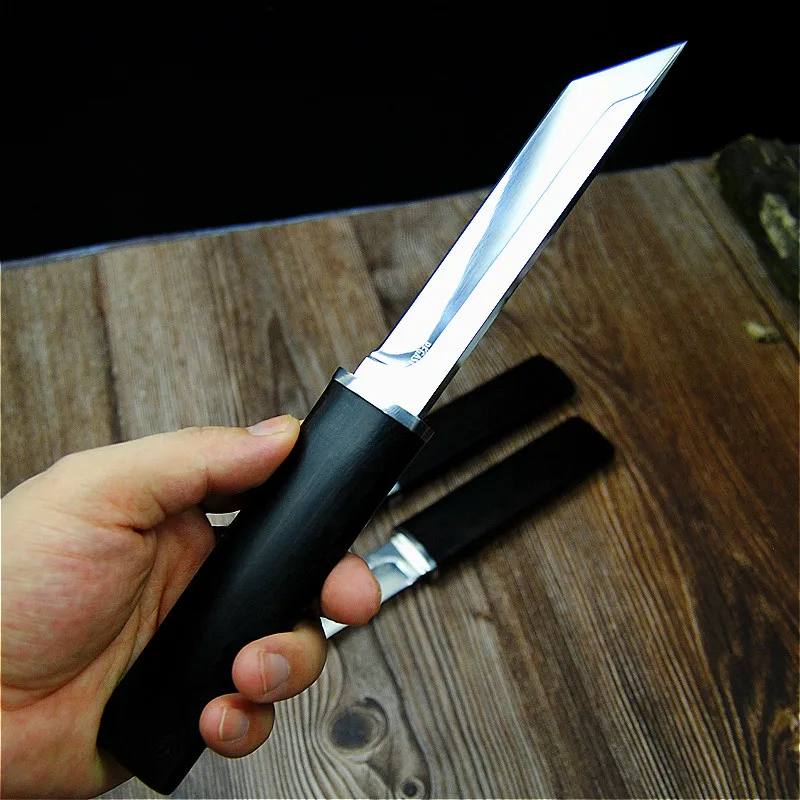 Ebony Japanese mirror light tactics straight blade outdoor camping knife jungle hunting knife Japanese collection knife