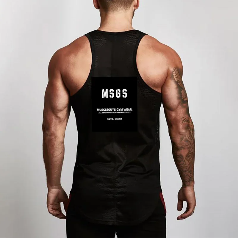 Mesh Fitness Singlets Sleeveless Brand Workout Fashion Cotton Mens Tank Top  Gym Tanktops Bodybuilding Vest Stringer Undershirt