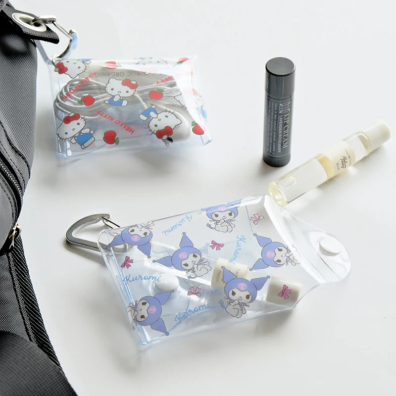 Transparent PVC Cartoon Sanrio Hello Kitty Printed Keychain Bag Earphone Storage Bag Coin Purse Bag Pendants