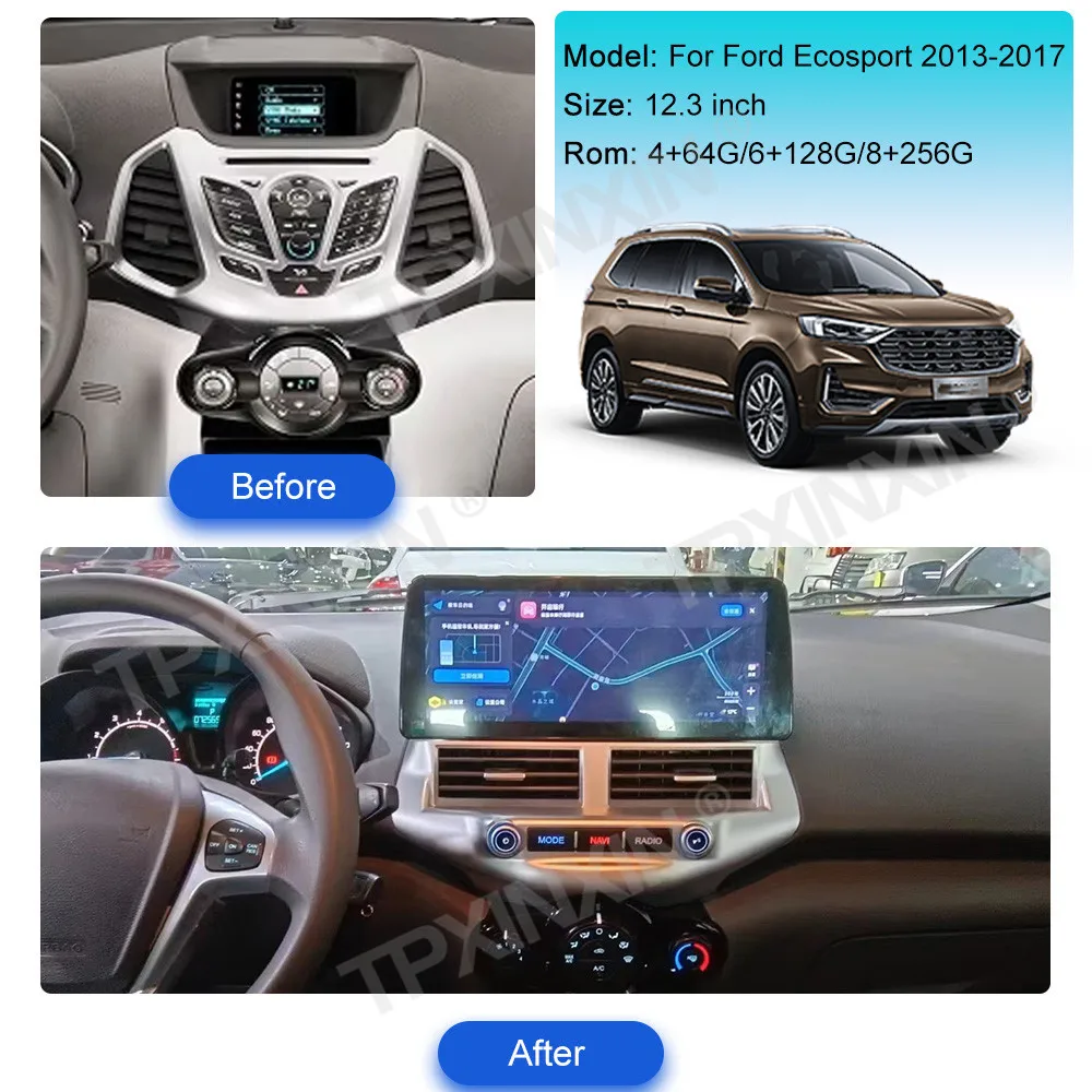 12.3‘’ Touch Screen Android For FORD EcoSport 2013-2017 Car GPS Navigation Stereo Head Unit Multimedia Player Auto Radio Carplay