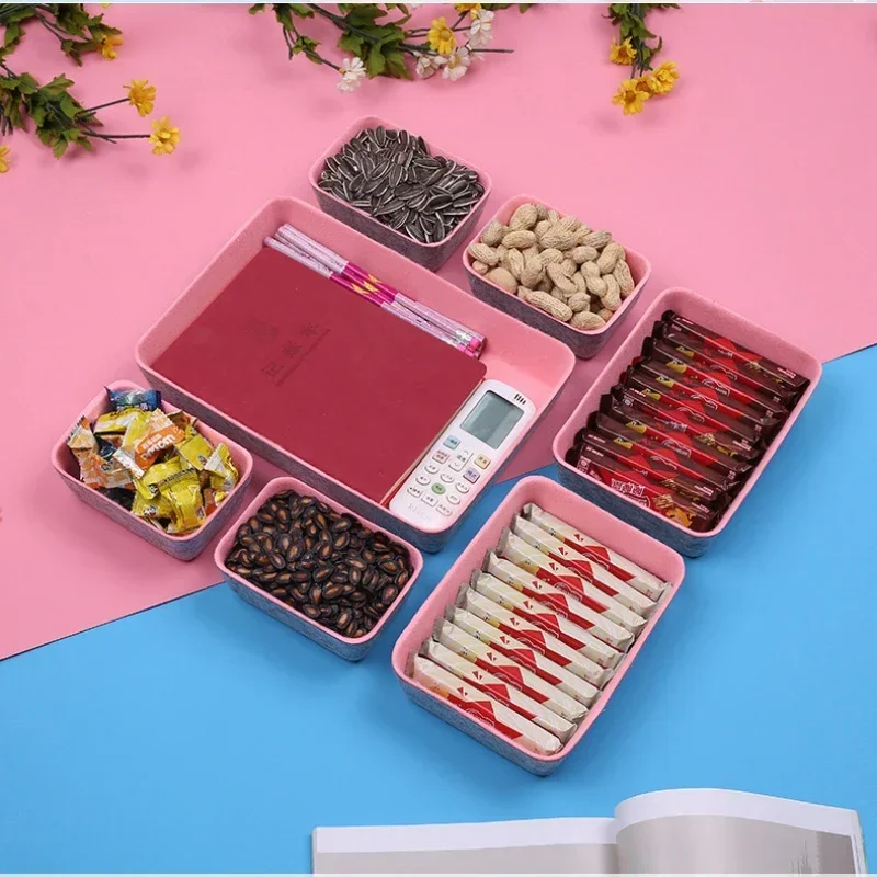

7Pcs/Set Felt Fabric Sundries Makeup Storage Box Office Stationery Organizer Desktop Snacks Food Container Tool Key Box Storage