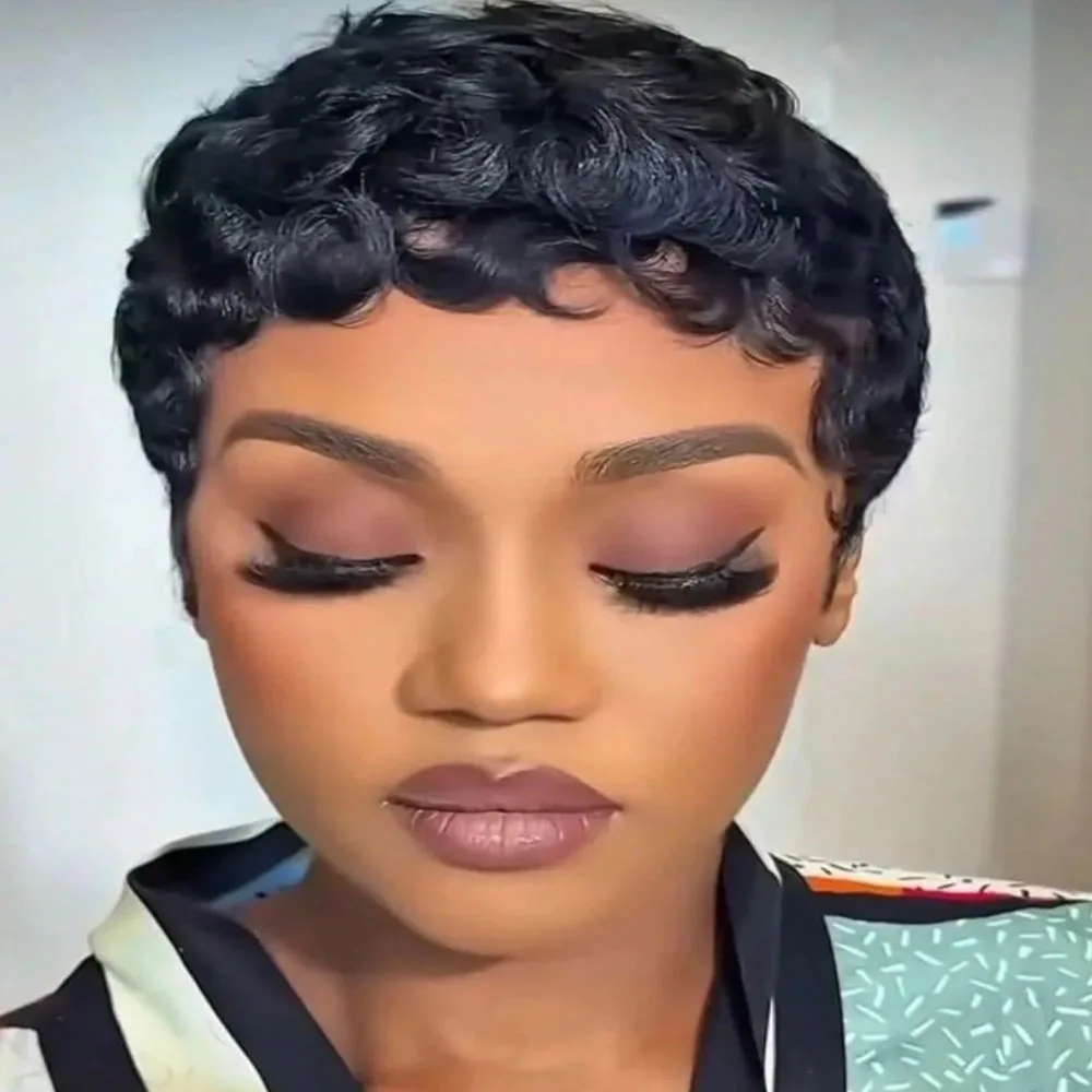 Short Pixie Cut Wigs Human Hair For Women- 6 Inch Short Curly Wave Wigs -250% Density Glueless Wigs With For Daily Use image 3