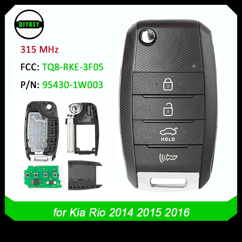 

DIYKEY 3+1 Button Flip Remote Car Key Fob 315MHz for Kia Rio 2014 2015 2016 FCC ID: TQ8-RKE-3F05 95430-1W003